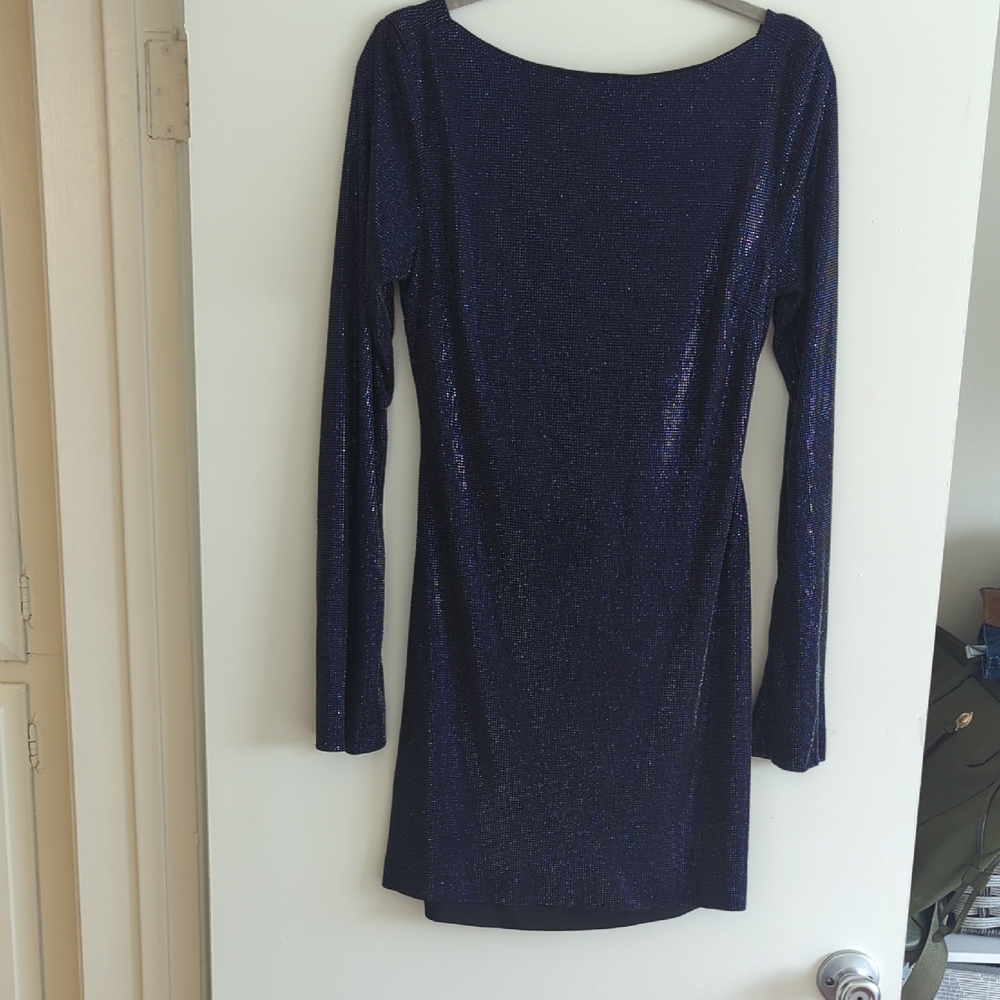 Zara Navy Blue Sequin Long Sleeve Dress
